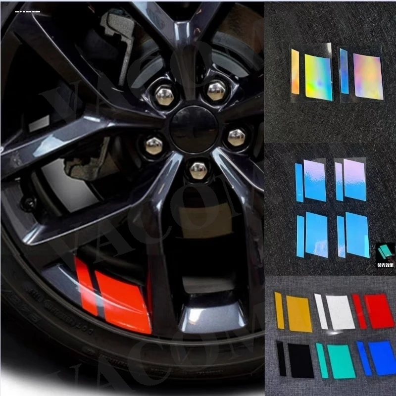 

4pcs Car Sticker Reflective Car Wheel Rim Vinyl Warning Stickers Hash Mark Stripe Racing Wheel Hub Decals Car Funny Stripe Cool