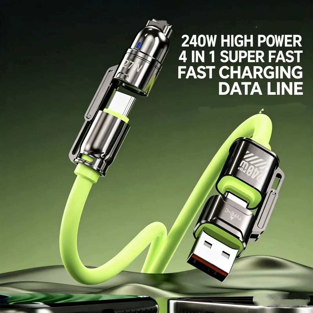 4 in 1 Multi Fast Charging Cable 240W Type-C Dual Port 1.5M Multi Color Universal Data Cord For iPhone Huawei ，Micro 0.3m Cable