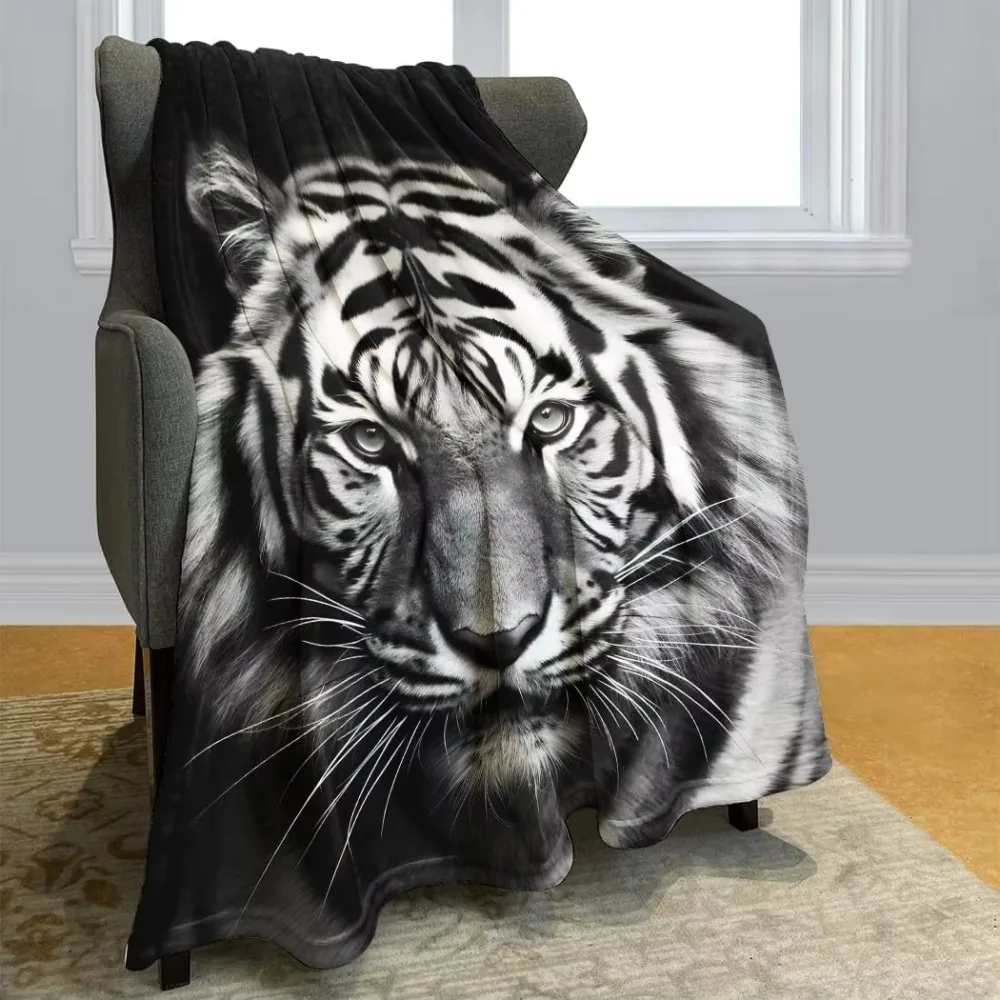 White Tiger Throw Thin Blanket Animals Printed Lightweight for Couch Home Decor Gift for Lion Tiger Elk Bears Dogs Cats Lovers