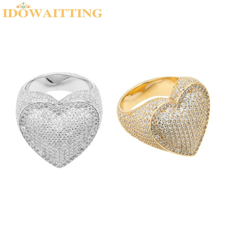 Volledige Verharde Vonken Cz Vinger Ring Voor Vrouwen Grote Hart Vormige Valentijnsdag Gift Iced Out Bling 5A Cubic Zirkoon mode-sieraden