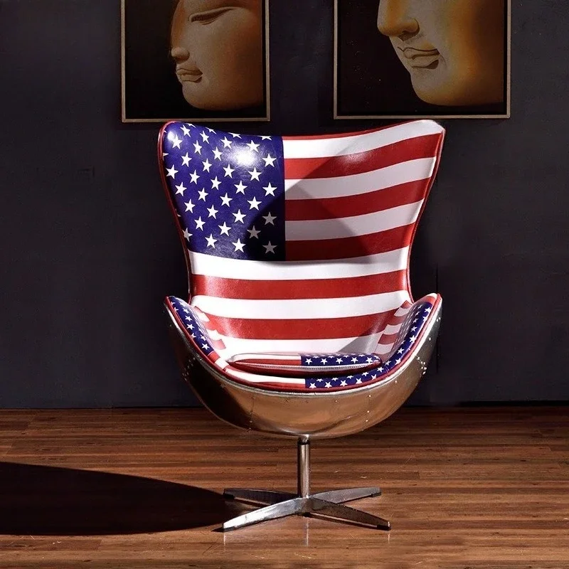

Loft industrial wind egg chair aluminum leather rivets personalized leisure swivel computer office