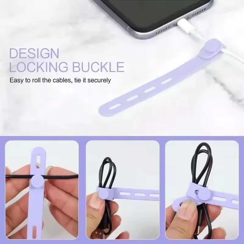 Desk Cable Organizer Reusable Silicone Cable Ties Winder Wire Management Clips for Earphone USB Cables Mouse Line Straps