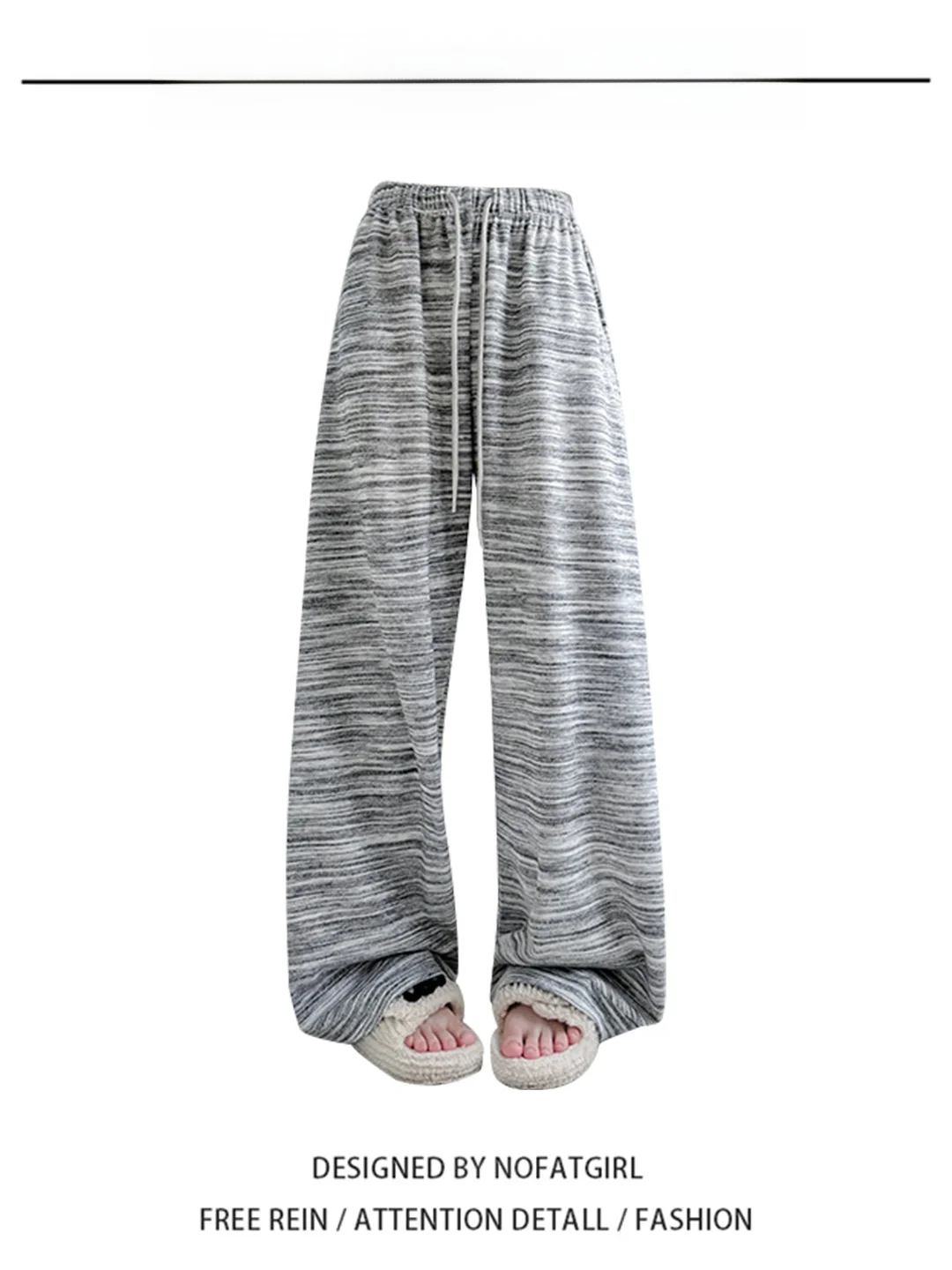 

Casual High Waist Straight Leg Pants Women's Autumn Winter Loose Fit Versatile Dyed Stripe Rice Noodle Pants Quality Fabric