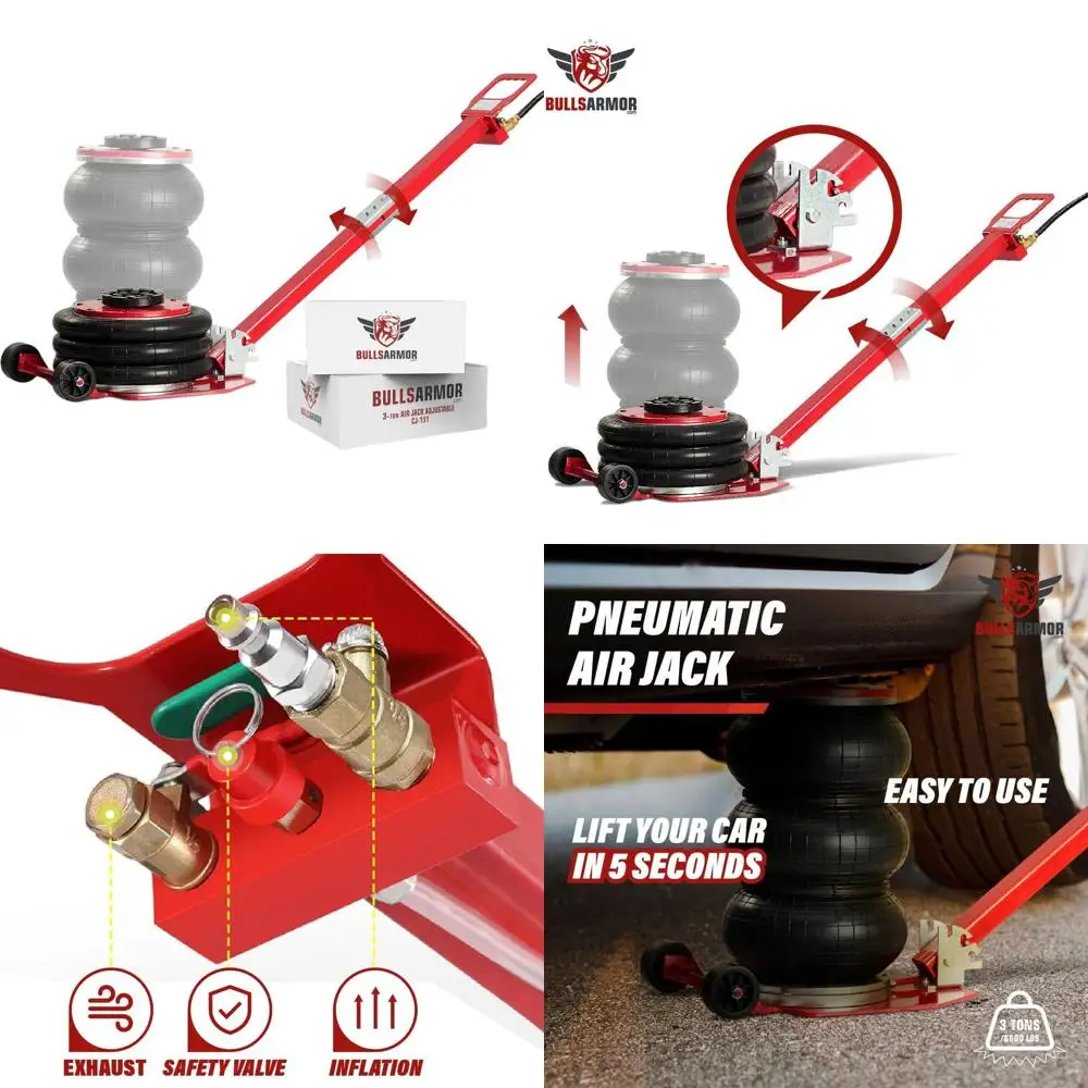 

3 Ton Triple Bag Pneumatic Car Jack - Rapid Lift 5.9-15.8 inches, Lava Red