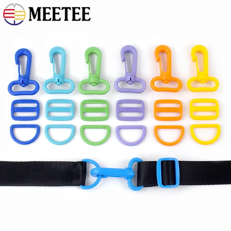 

Meetee 2/5/10Sets 20/25mm Colorful Plastic Buckle Tri-Glide Slider Buckles D Ring Bag Strap Adjust Hook DIY Sewing Accessories