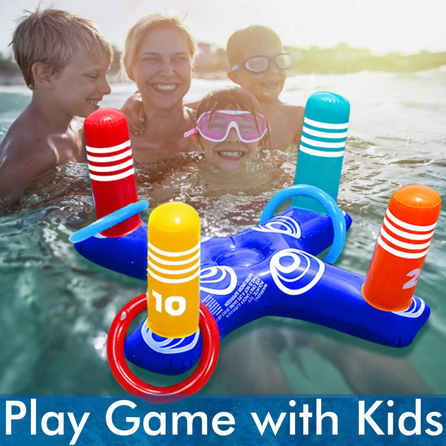 Juego de lanzamiento de anillo de piscina inflable, juguetes flotantes con 4 anillos para juego de piscina multijugador, juguetes de piscina familiar, flotadores de playa, fiesta