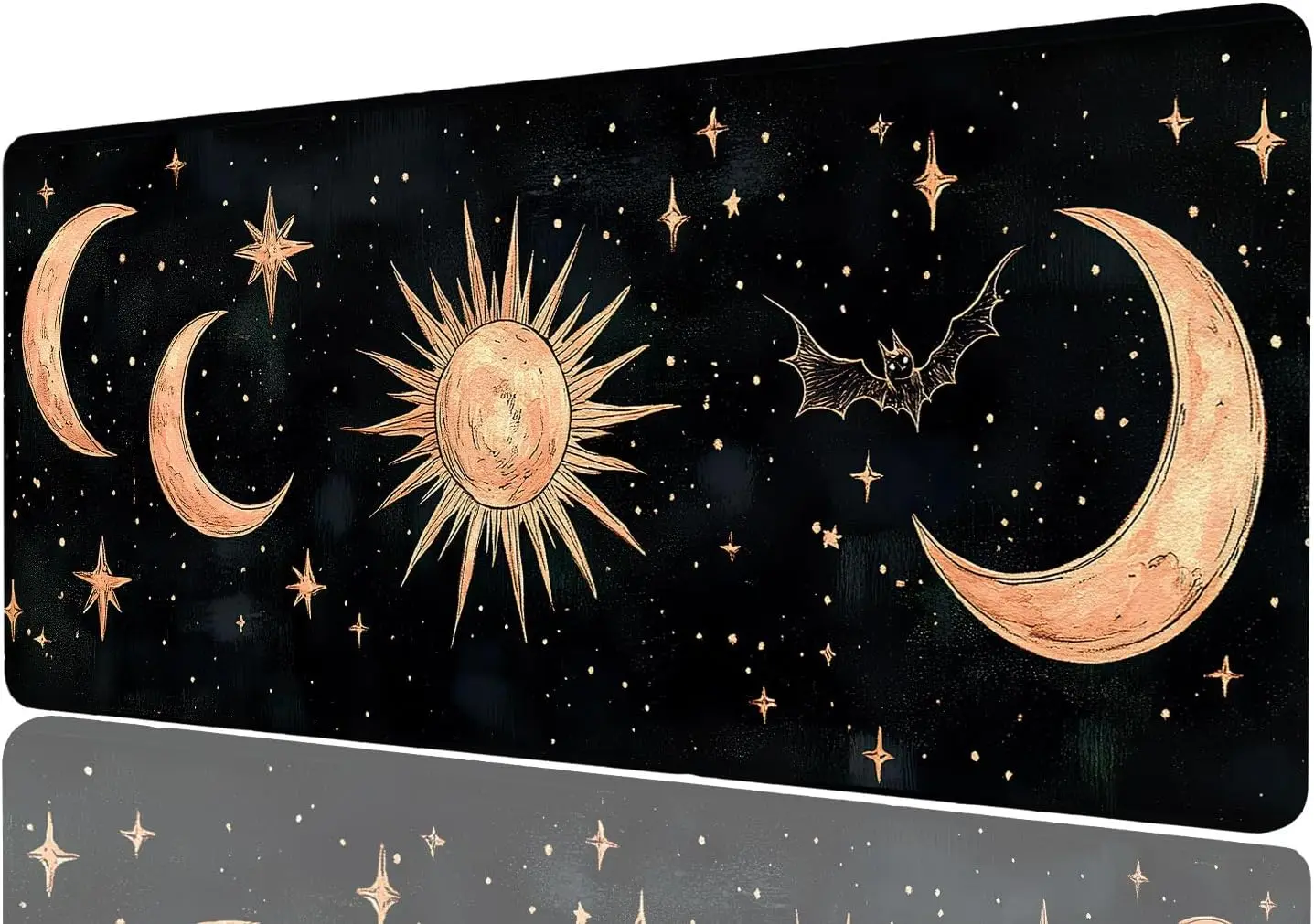 Vintage Occult Sun Moon Bat Star Large Mouse Pad, Stitched Anti Slip Rubber Mat for Gaming Desk Office PC Keyboard Accessories
