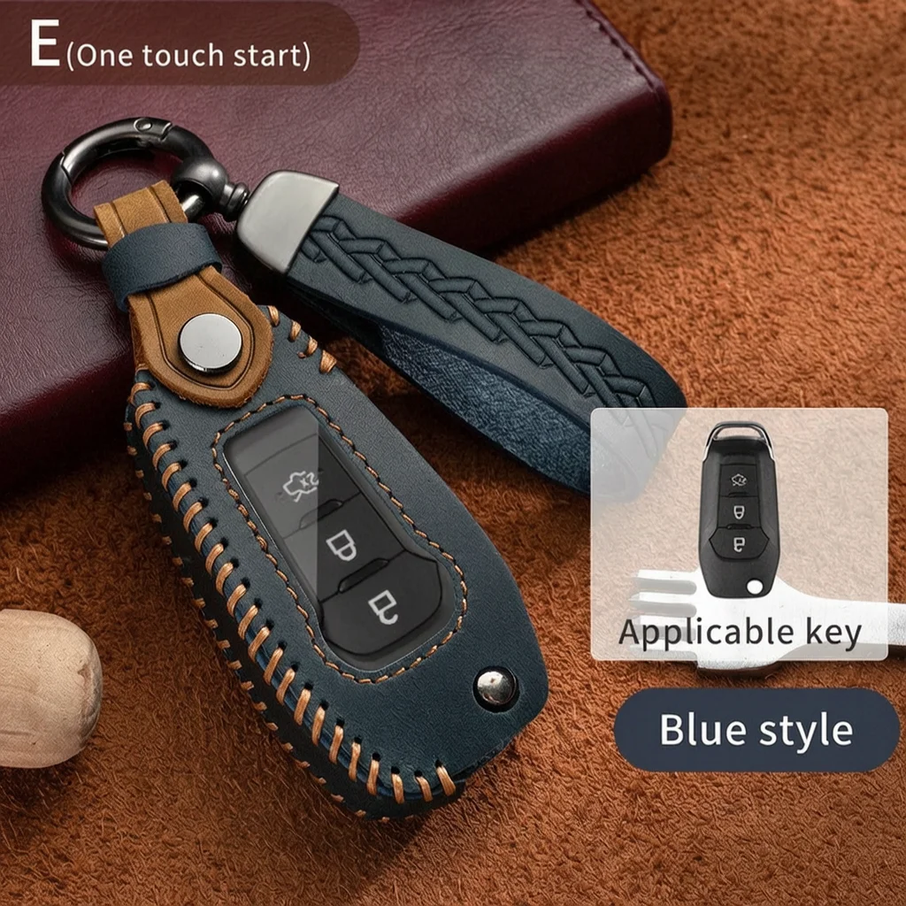 Leather Flip Key Cover for Ford Focus C346 Fiesta B479 Escape CX482 Explorer U625 Mustang S550 Edge CD539 Lincoln MKZ Key Case