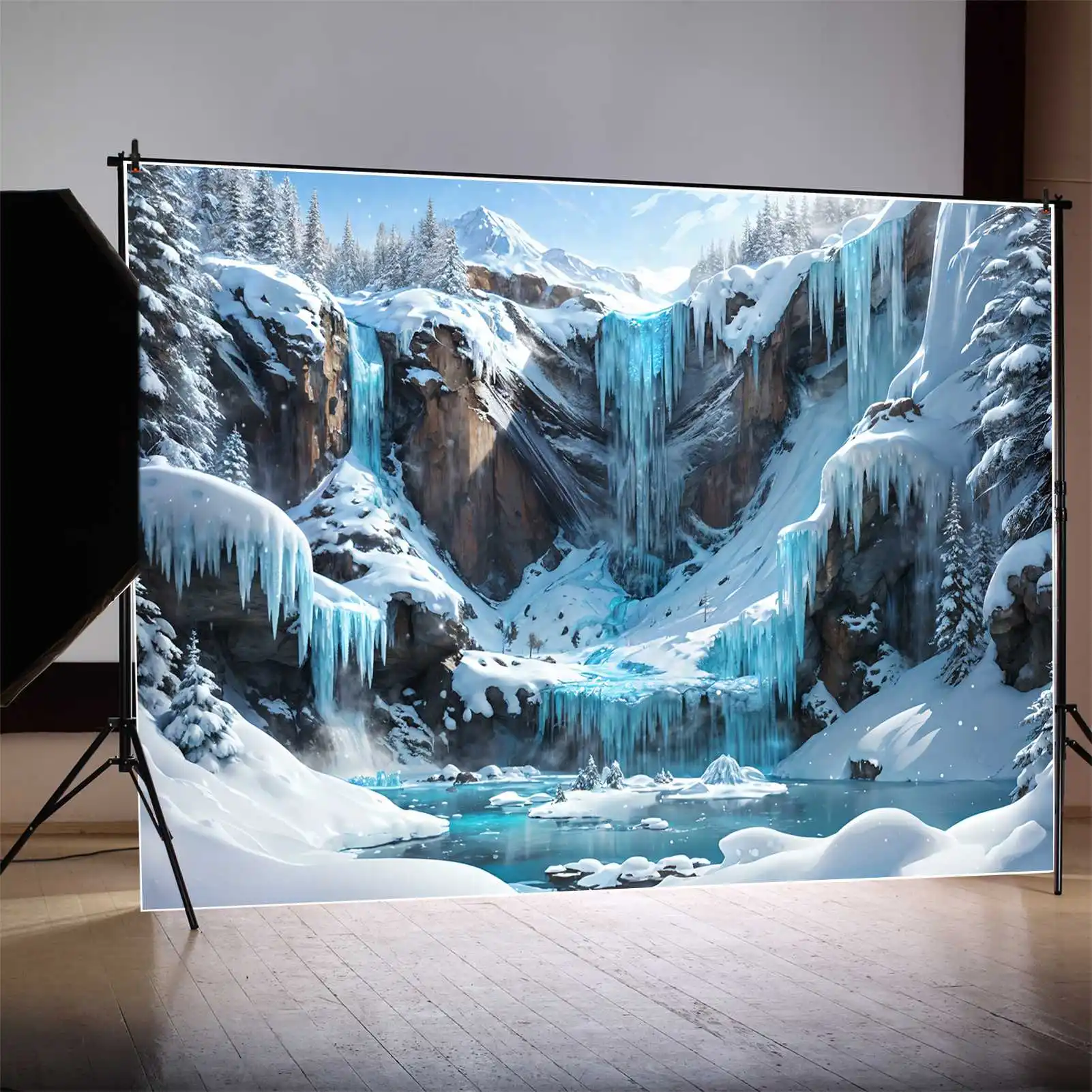Bluey wodospad jezioro tła fotograficzne śnieżne góry spersonalizowane rekwizyty studyjne tła fotograficzne dla dzieci