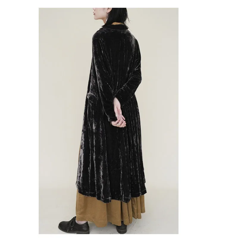 Fengbaoyu-Women's Silkworm Velvet Suit, Long Black Coat, Elegant, Luxurious, Women's Clothes, Spring, Autumn, Original Design