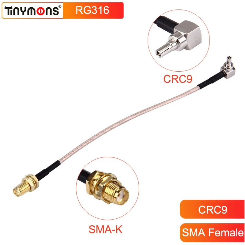 1PC RF Coaxial Cable SMA Female to CRC9 Right Angle Connector RG316 Pigtail Jumper Cable 15cm 6