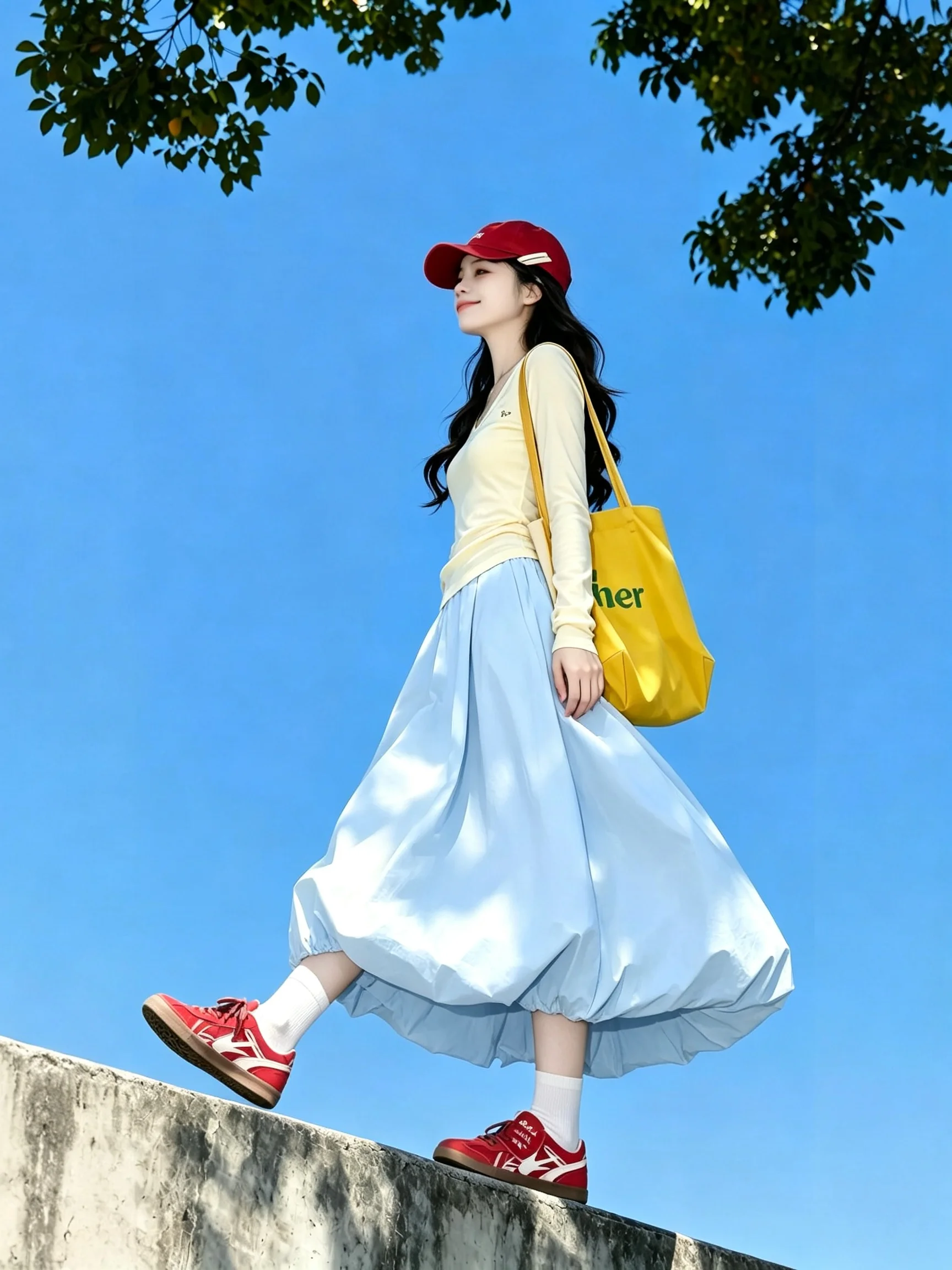 Blue Yamamoto Bloom Half Skirt Women Summer Korean Style Lazy Vacation Umbrella Skirt Puffy Lantern Skirt Small Size