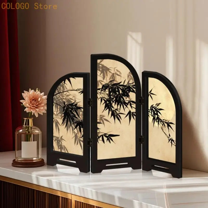Decorative Table Screen Table Ornament 3 Panel Divider Desktop Folding Screen D0LD