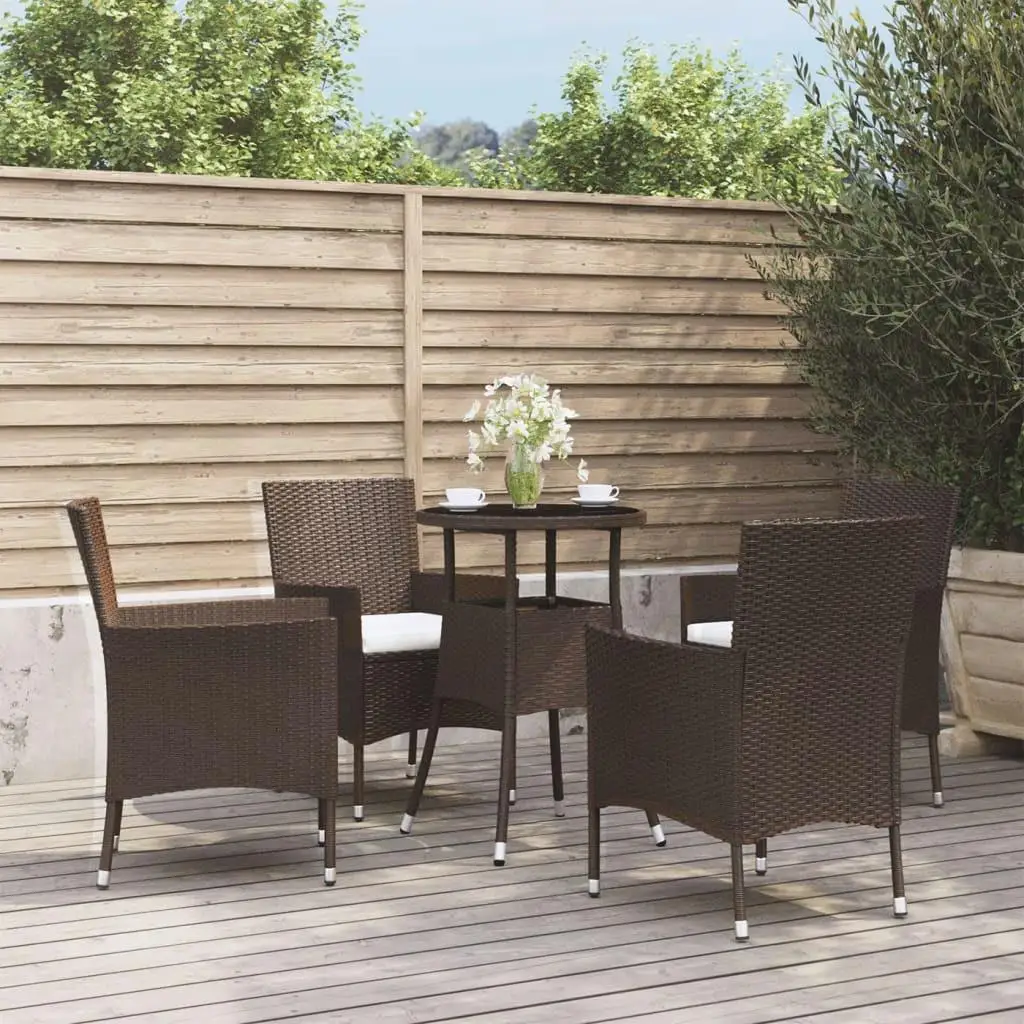 5-Piece Brown Poly Rattan Patio Bistro Set with Cushions - Outdoor Furniture for Stylish Relaxation