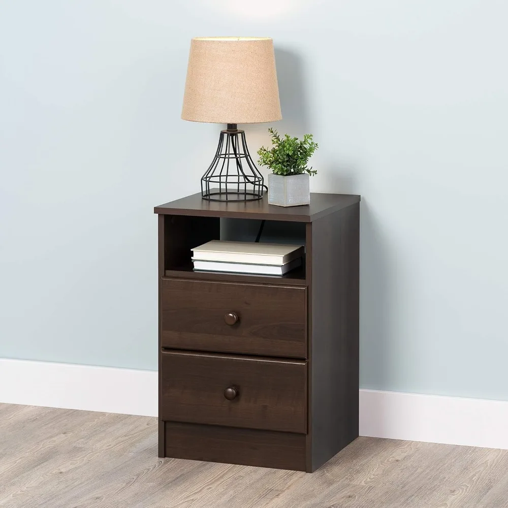 Astrid Simplistic Nightstand Side Table with 2 Drawers and Open Shelf, Functional Bedside Table 15.5