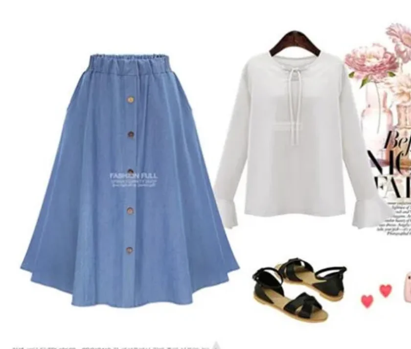 Moda urbana coreana, faldas vaqueras con un solo botón en el pecho, falda vaquera larga de talla grande para primavera, saias femeninas elegantes, jupe femme