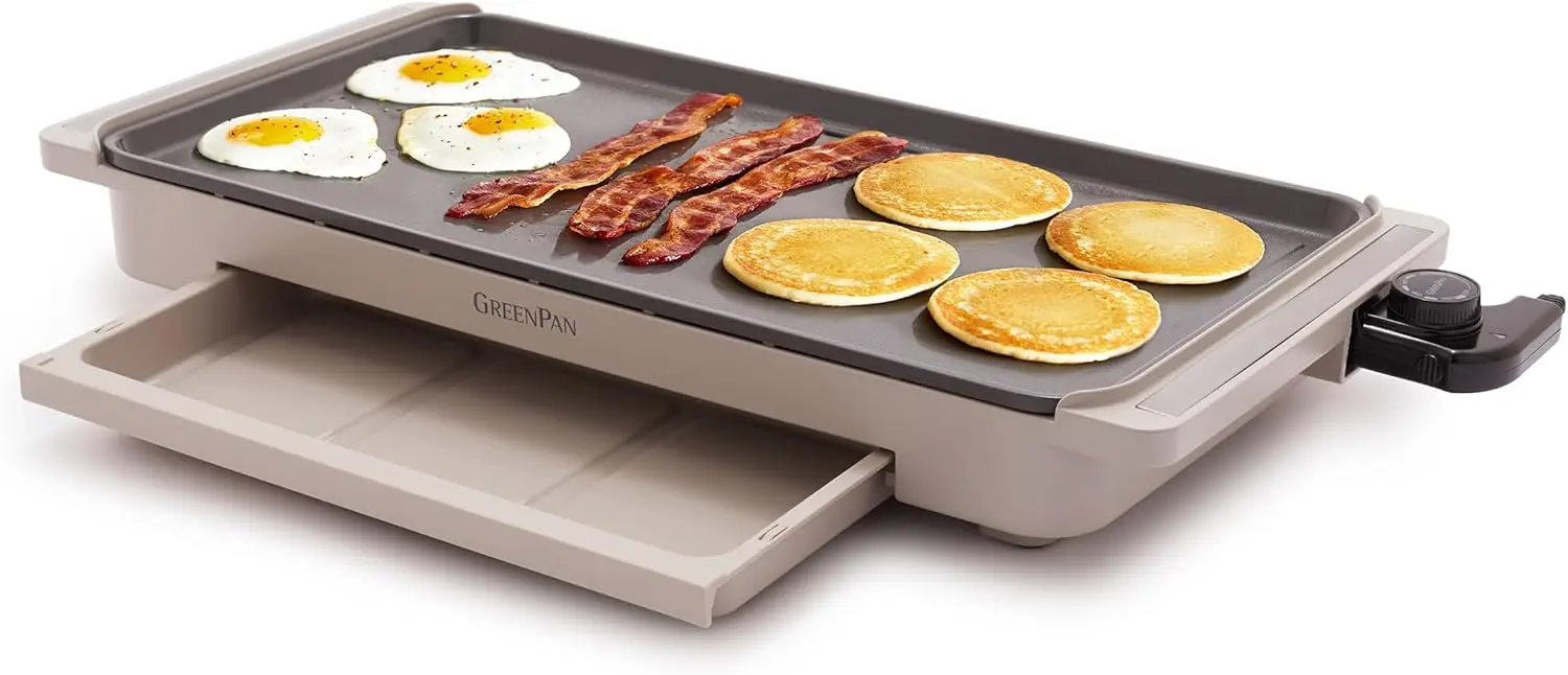 

Advanced 10.5”x 20” Electric Griddle with Warming Drawer, Healthy Ceramic Nonstick PFAS-Free Coating, Temperature Control