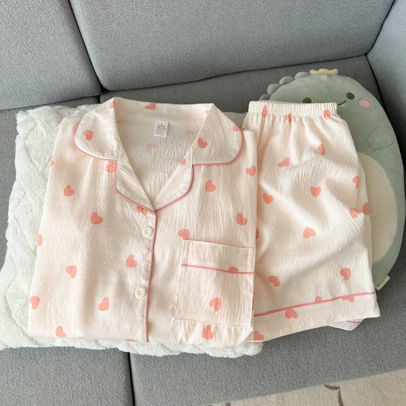 

2Summer short-sleeve pajama set for women, comfortable and trendy, shorts can be worn outside, home wear set