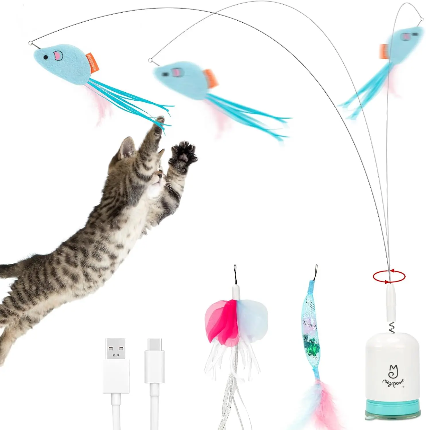 

Interactive Automatic Cat Teaser Wand Toy with Strong Suction Cup, 70cm Flexible Wire & DIY Bending