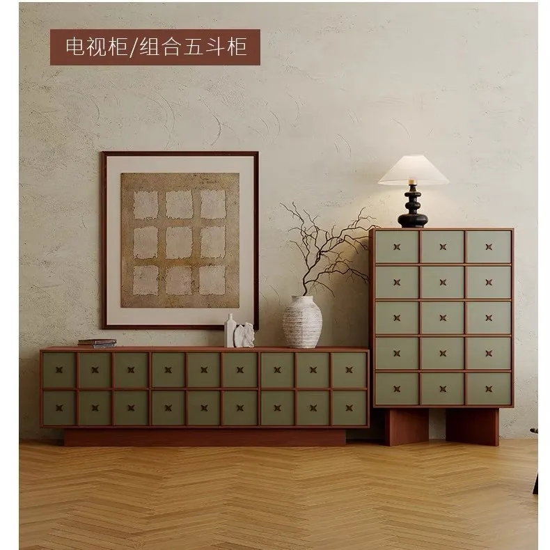 خزانة دلو على الطراز، خزانة تخزين أرضية منزلية لغرفة النوم وغرفة المعيشة في العصور الوسطى، خزانة جانبية فنية كاملة #5