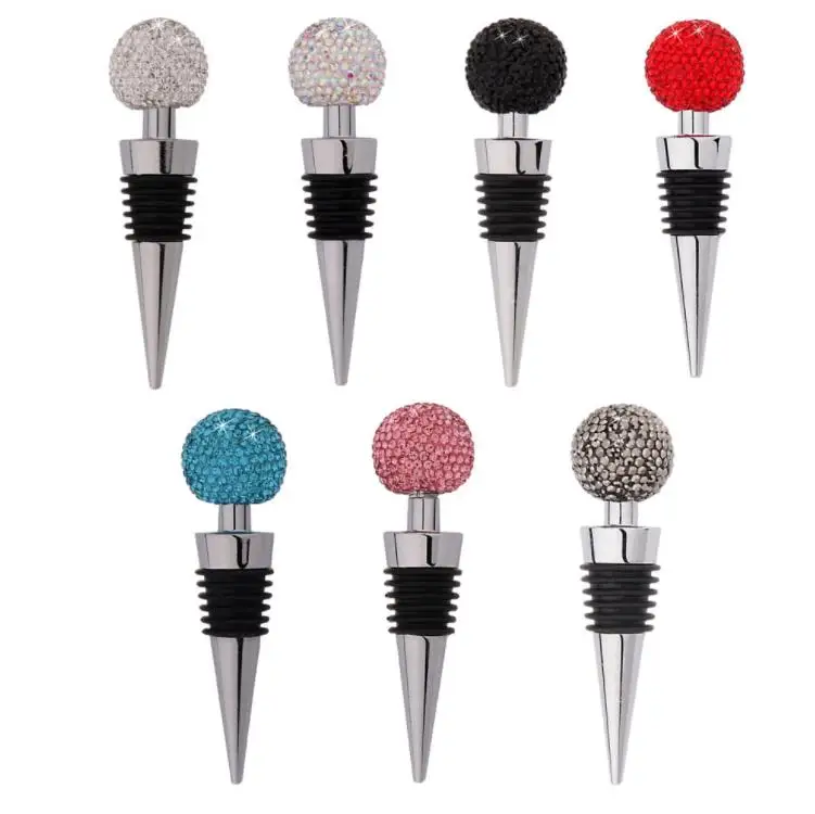 

Rhinestone Bottle Stopper Stainless Steel Small Round Ball Crystal Diamond Wine Stoppers Wedding Party Gifts For Bar Tools SN