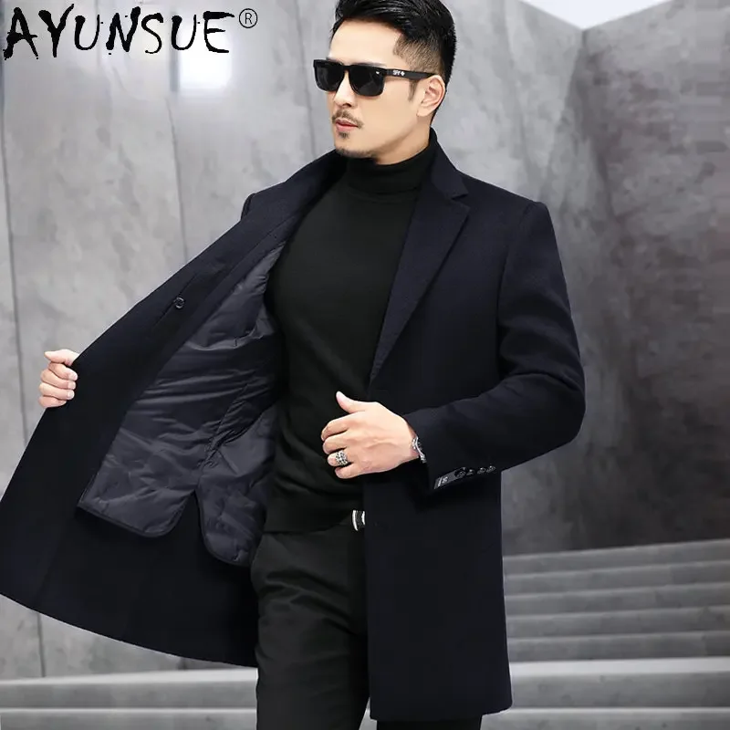 

AYUNSUE New Winter Coat Men 2022 Cashmere Jackets for Men White Goose Down Coats Warm Wool Overcoat Korean Abrigo Hombre SGG734