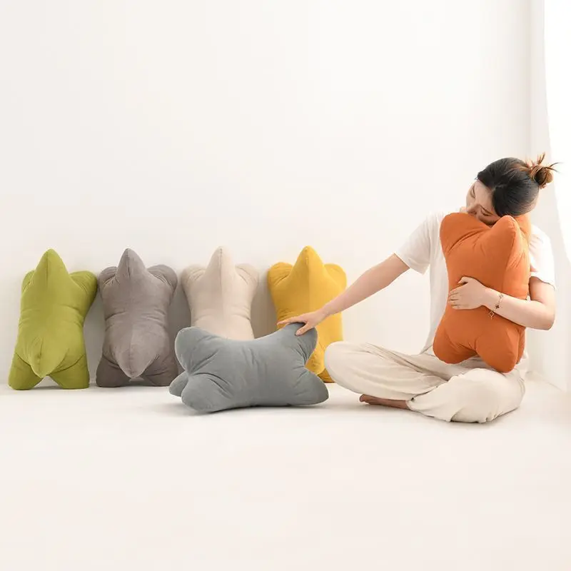Bone Shaped Soft Filled Lumbar Pillow for Bed and Sofa Back Support, Chenille Cover Waist Cushion for Reading, Relaxing and Leg
