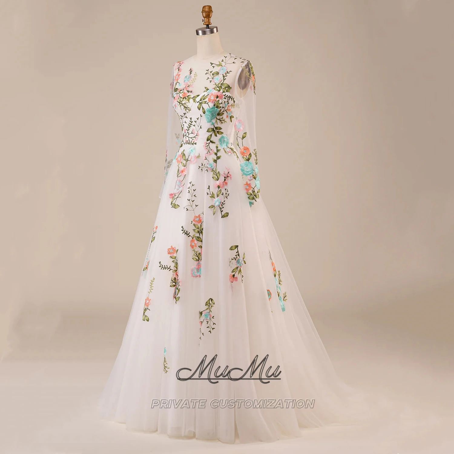 

MuMu Customized Woman Elegant Dress Wedding Party Dresses Brides Dresses White flowers wedding dress Plus Size Wedding Dresses