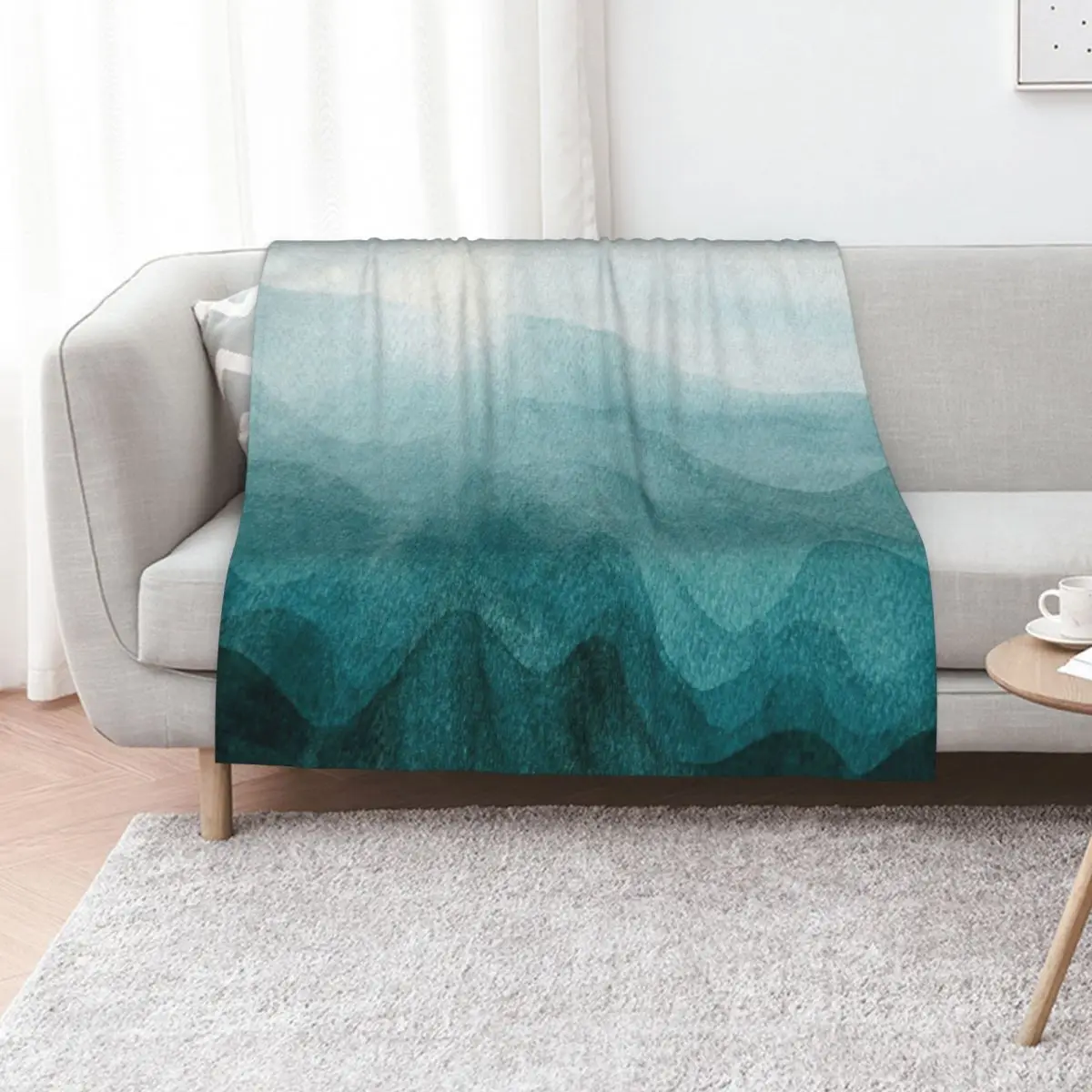 

Sunrise in the mountains, dawn, teal, abstract watercolor Throw Blanket manga decorative Heavy Furrys Blankets