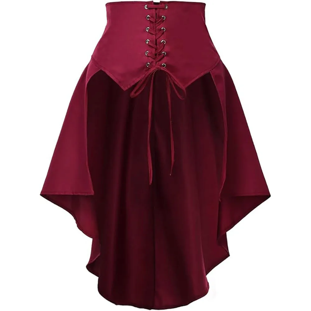 IOOTIANY Damen Steampunk-Rock, Gothic, mittelalterliches Kleid mit unregelmäßigen Rüschen, Renaissance-Cosplay, Piratenrock mit Schnürung, Bühnenkostüm. – Detail 4