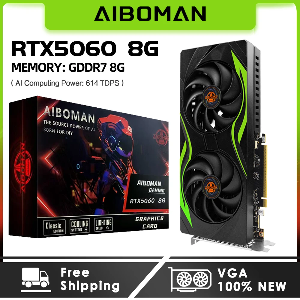 AIBOMAN Graphics Cards RTX5060 8GB 128Bit GDDR7 8Pin GPU PC Computer components PCI Express X16 5.0 Gaming Video Card