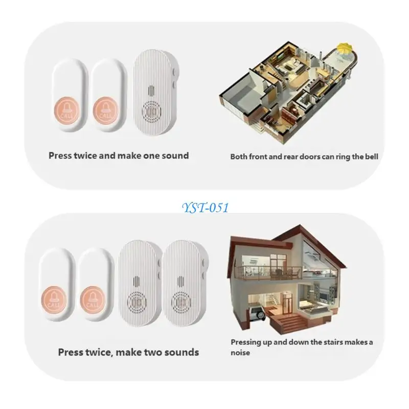 

E15A Durability ABS Cordless Doorbells Alarm For Home Security Press US Plugs