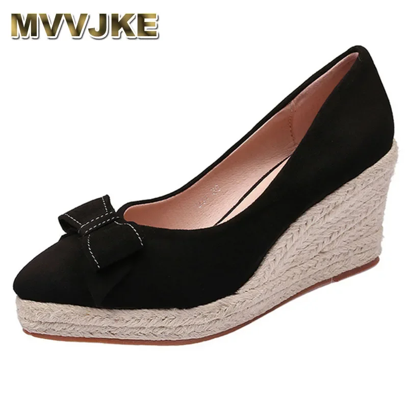 

Autumn New Vintage Women Pamp Shoes Platform High Heel Women's Pointed Toe Wedge Straw Jute Midsole Woman Espadrilles