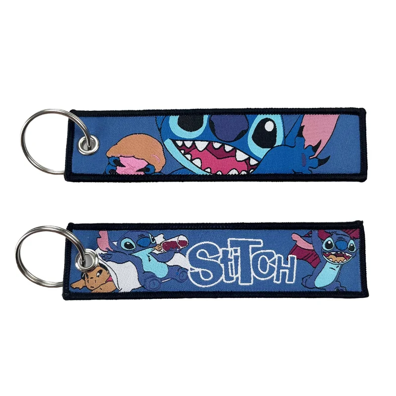 Porte-clés brodé Disney Stitch, porte-clés Anime, étiquette prédire, mode, décoration de sac à dos, accessoires de bijoux, cadeaux
