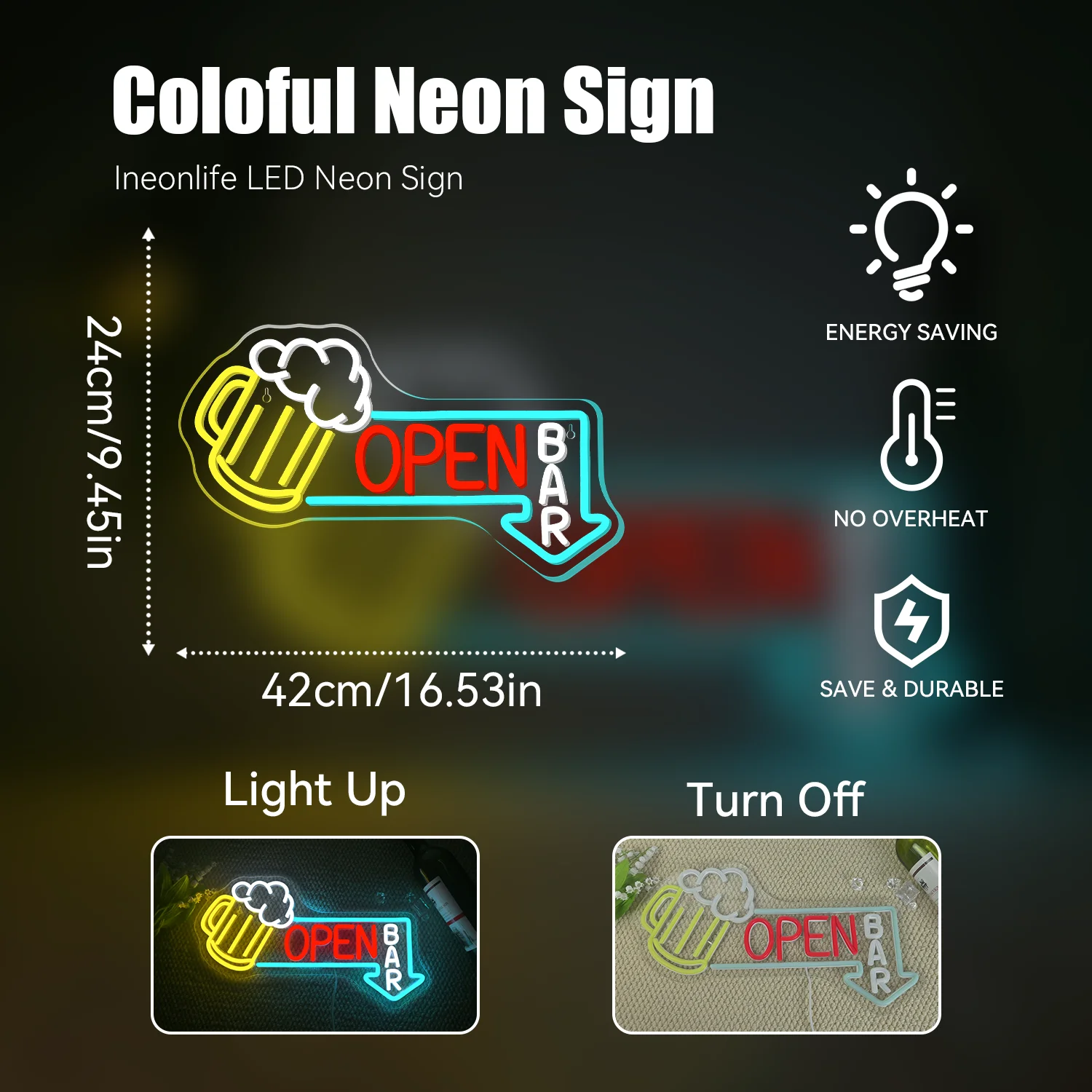 Cold Beer Open Neon Sign Wall Decor for Cold Beer LED Neon Light Colorful for Man Cave Store Bar Party Bistro Party view 4