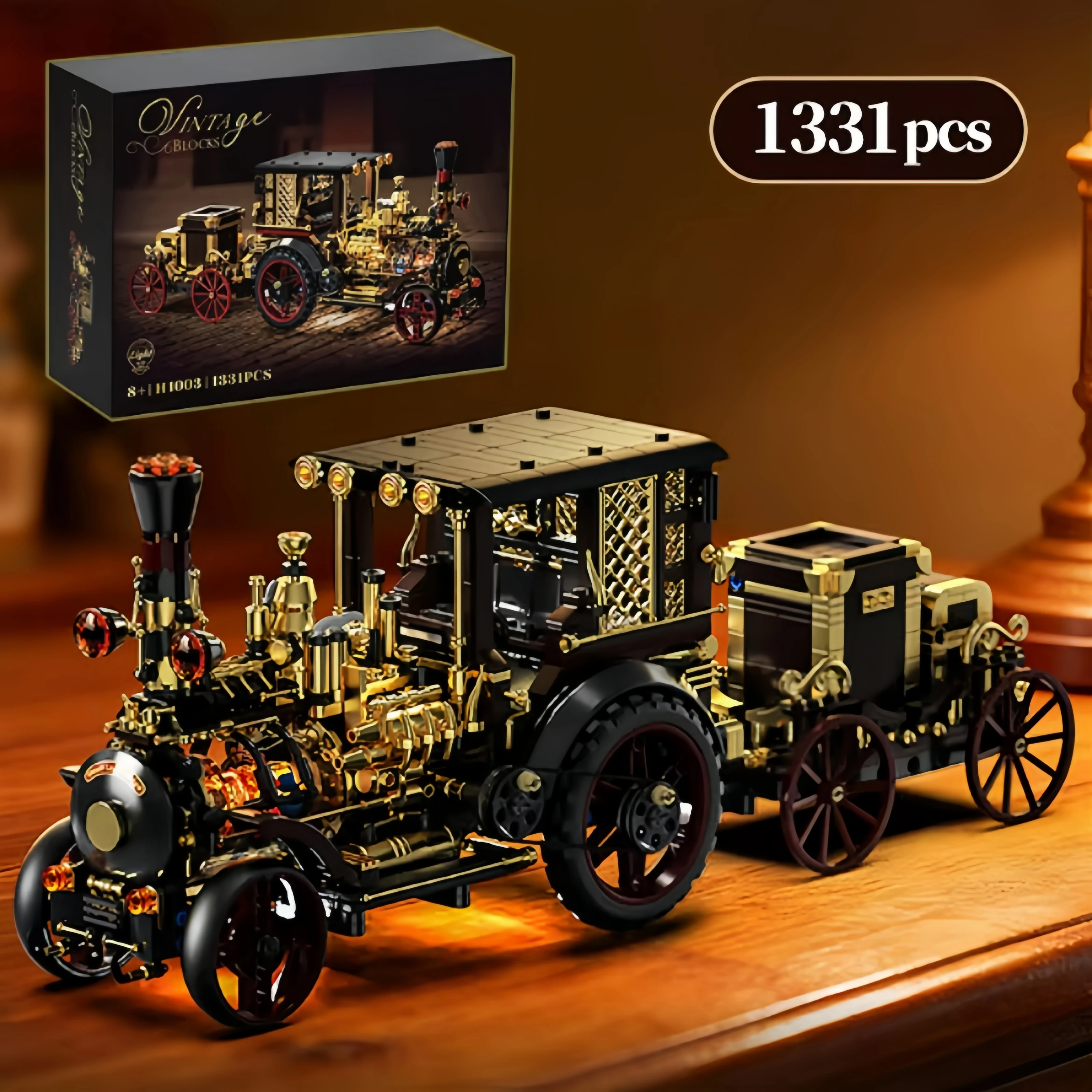 

Creative 1331 Pcs Retro Mechanical Steaming Car Building Blocks City Retro Steampunk Vehicle Desktop Decoration Bricks Boy Toy g