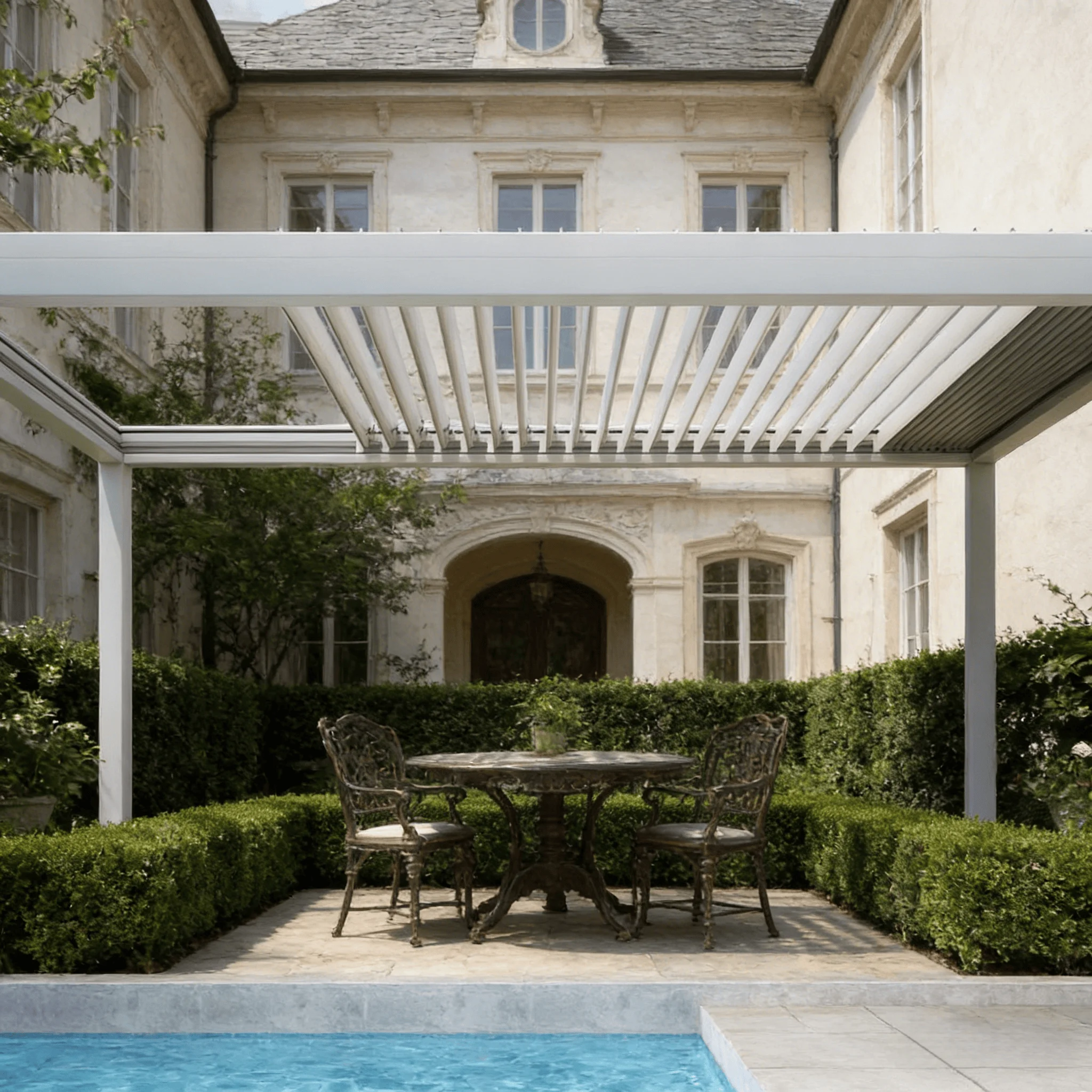 

Modern Square Aluminum Alloy Powder Coated Motorized Louvered Bioclimatic Gazebo Polycarbonate Roof LED Lighting Durable Nature