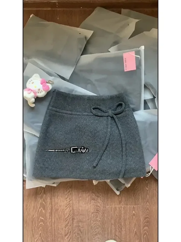 

plus Size Korean Sle A-Line Skirt Women's Autumn Winter Faion Versatile Wool Blend High Waist ort Skirt