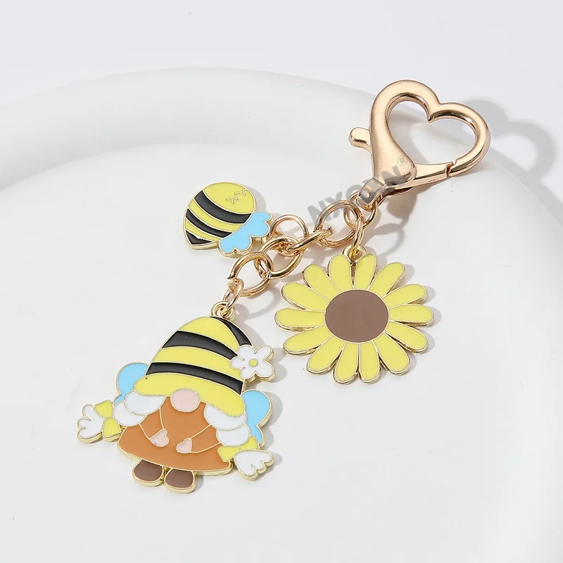 1 Buah Gantungan Kunci Enamel Bunga Hati Orang Tua Berjanggut Putih Lebah Lucu Kartun Gantungan Kunci Hadiah Bagus Buatan Tangan Lebah Madu Indah untuk Teman