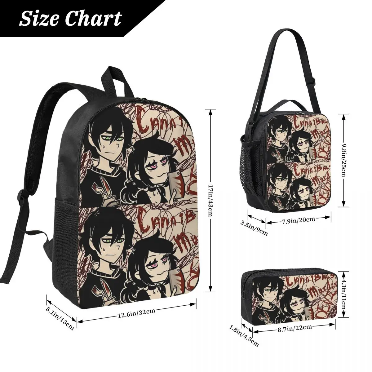 Ashley And Andrew The Coffin Of Andy And Leyley Backpack Boys Girls BookBag School Bag 3ps Insulated Lunch Bag Pencil Case