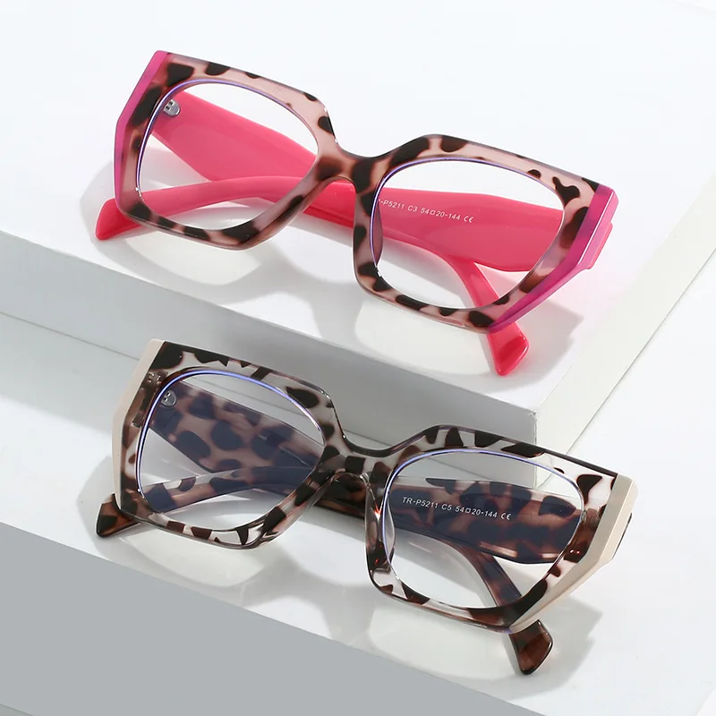 Blaulicht-blockierende Brille, Y2K, großes Katzenauge, Farbblockrahmen, klare Linse, Computerbrille, Brille für Damen und Herren