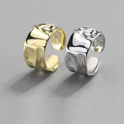 Vintage Silver Color Irregular Handmade Opening Adjustable Ring for Women Fashion Geometric Wide Punk Rings Jewelry Gift