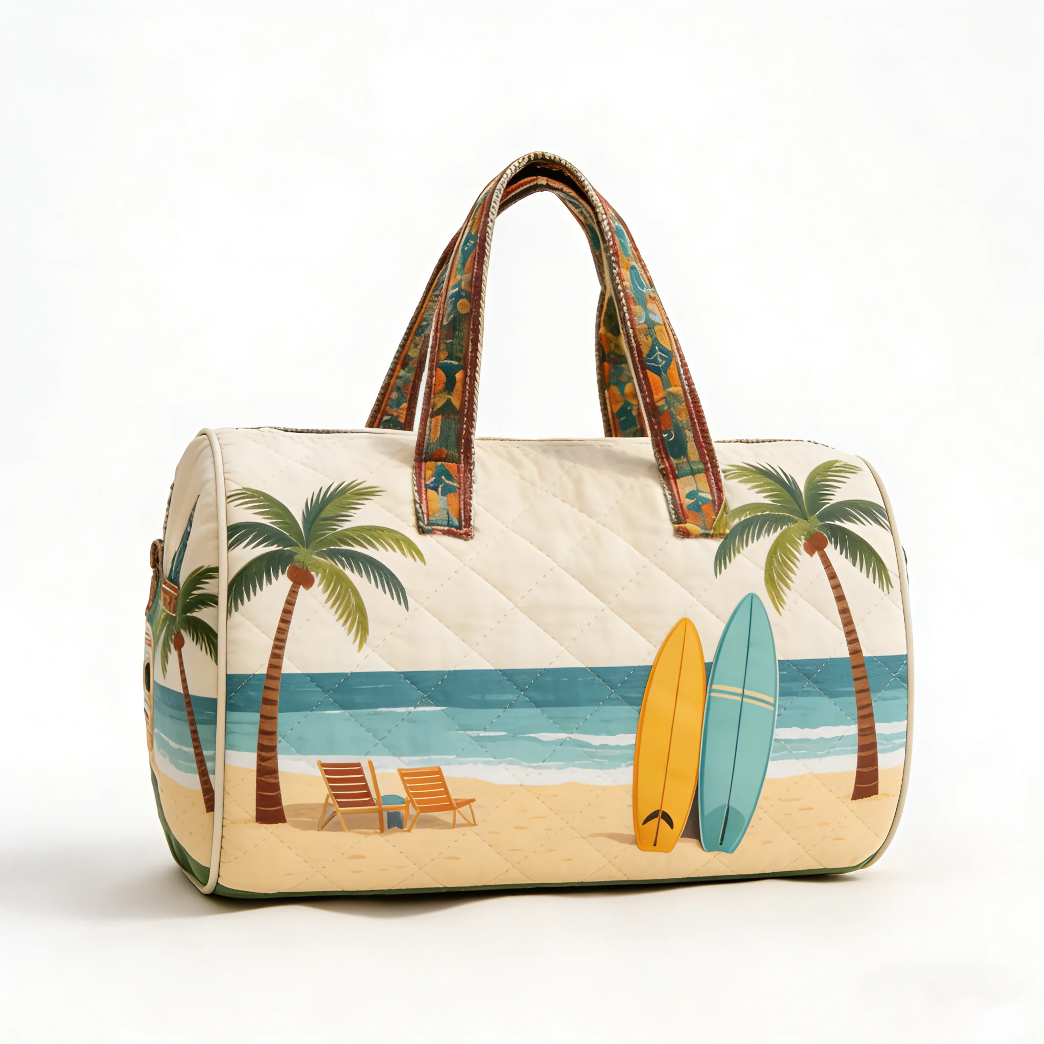 Retro Seaside Quilted Duffle Bag Cmping Travel Tote Men Women Picnic Unique Handbag Bag