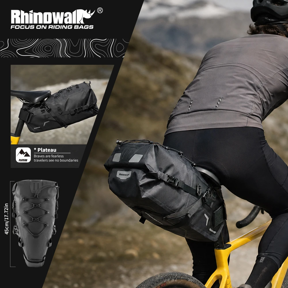 Rhinowalk Bike Saddle Bag 11L Waterproof Large Capacity Bikepacking Seat Pack With Stabilizing Strap Reflective Bike Accessories