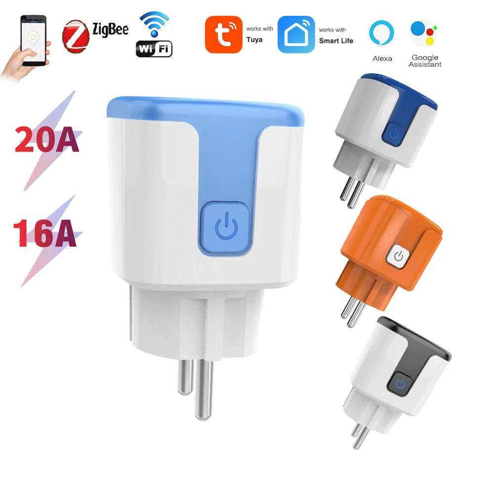 Tuya WiFi/zigbee Smart Socket 16A/20A EU flip group control scene automation whole-house linkage compatible gateway