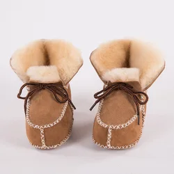 MPPM-zapatos de primeros pasos para bebé, botas de invierno de piel de oveja Natural auténtica, botines suaves para bebé