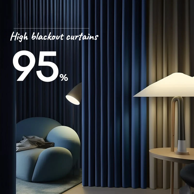 Bao Blue Simple Solid Color Light Luxury Curtain for Living Room Bedroom Dining Room High Shielding Customization Curtain Window