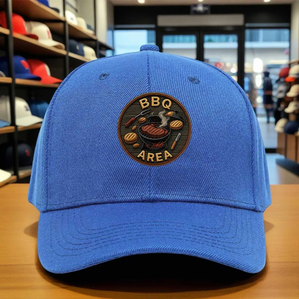 BBQ AREA Baseball Cap, Grilled Steak And Utensils Print Hat, Casual Adjustable Cap for Outdoor Cooking