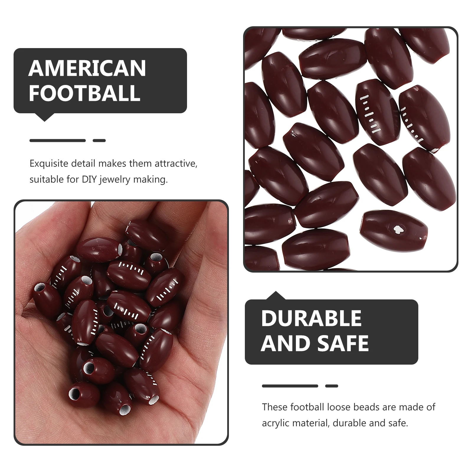 

150 Pcs Beads Rugby Accessories Keychain Charms Jewelry Making DIY Christmas Beading Supplies Acrylic for Sports Travel