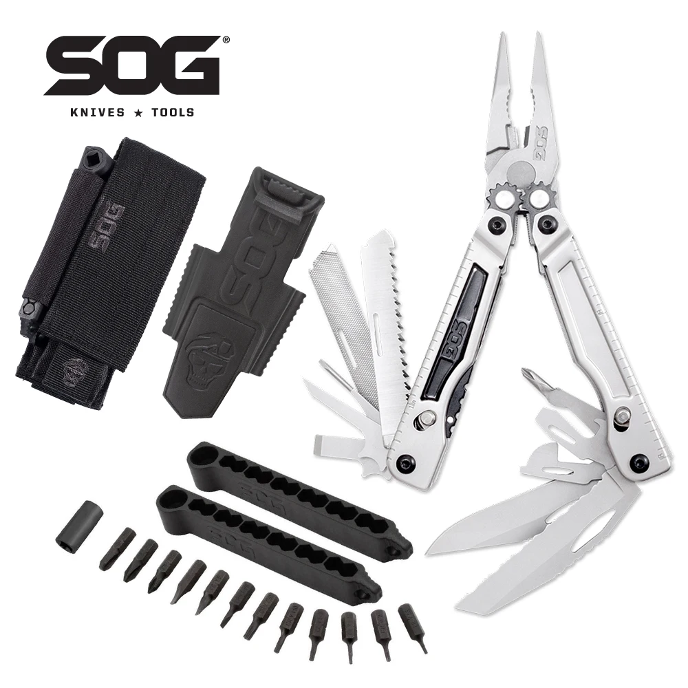 SOG 18 in 1 POWERPLAY Professional Multi-tool Folding Pliers With 2 Knives EDC Pocket Hand tools Outdoor Survival Self-defense